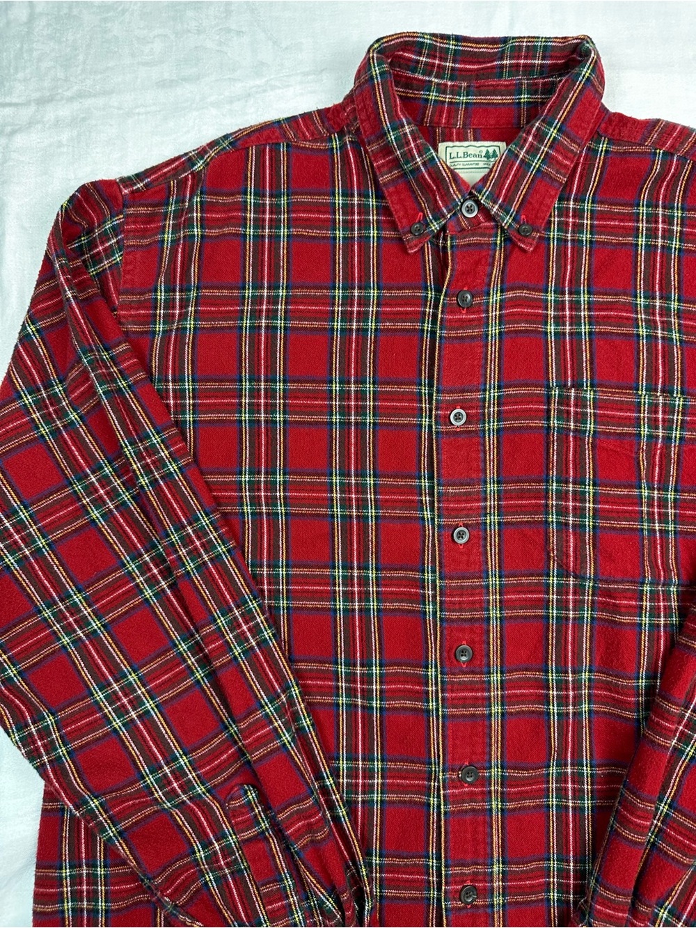 L.L. Bean Red Plaid Button-Down Shirt with Green and Yellow Accents